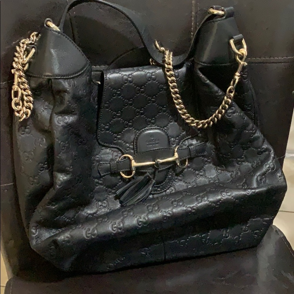 Authentic Black Gucci Bag with silver chain